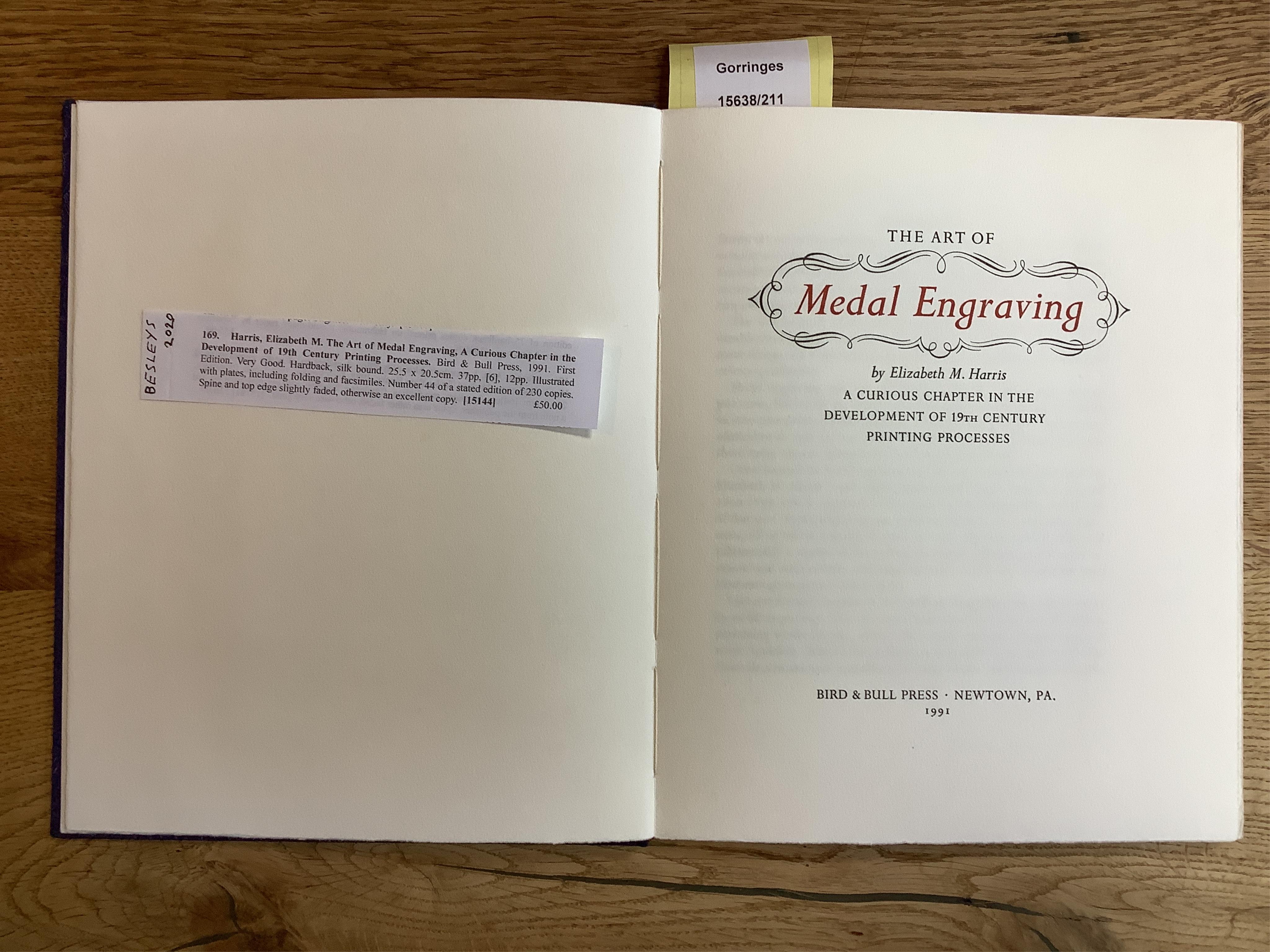 Gardner, Percy. Types of Greek Coins, 1883, original cloth; Koizumi, Takeo – Esen fu Record of Picture Coins, 1966 (2 vols); Harris, E.M. Medal Engraving, Bird & Bull 1991 (3)